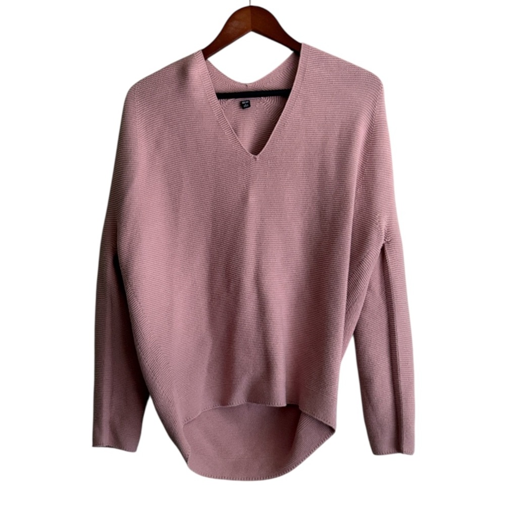 Uniqlo Pink Cotton V-neck Cocoon Sweater Sz L